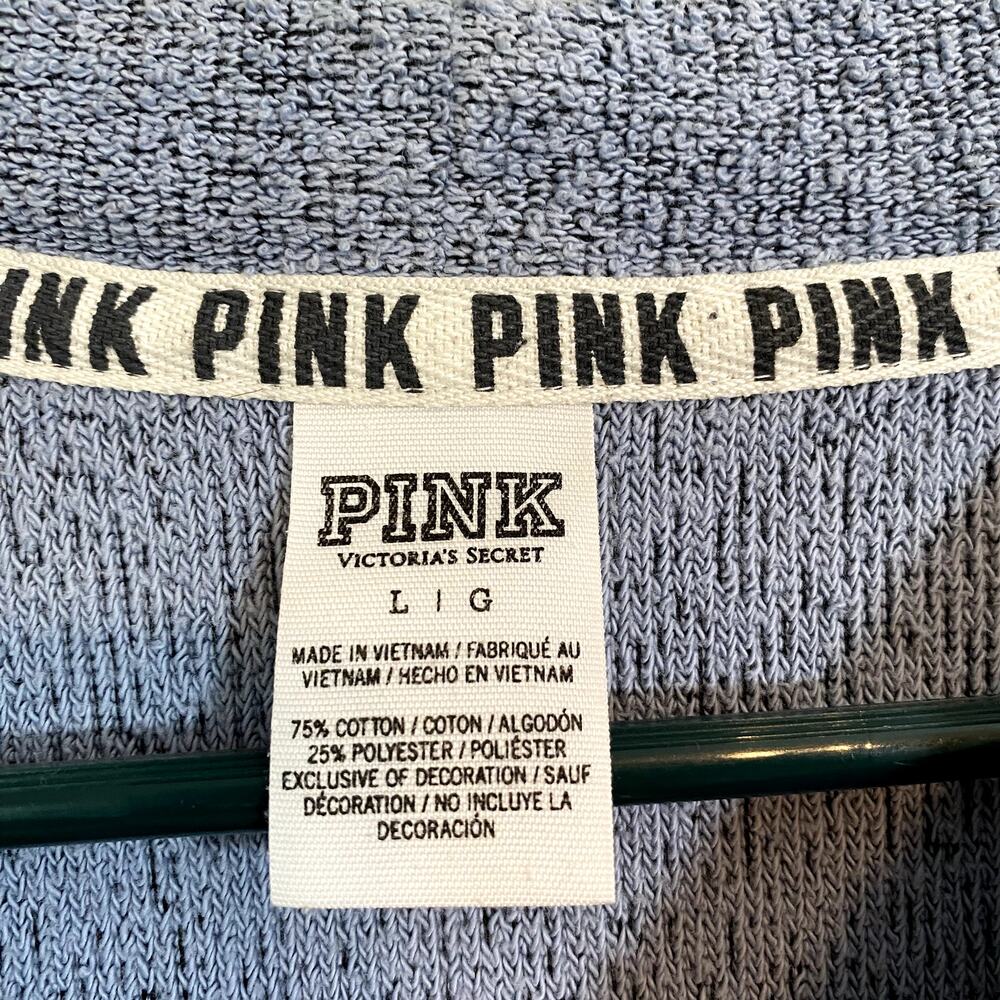 Pink Victoria Secret Womens Large L Blue Sweatshirt Long Sleeve Comfy Textured - Picture 5 of 7